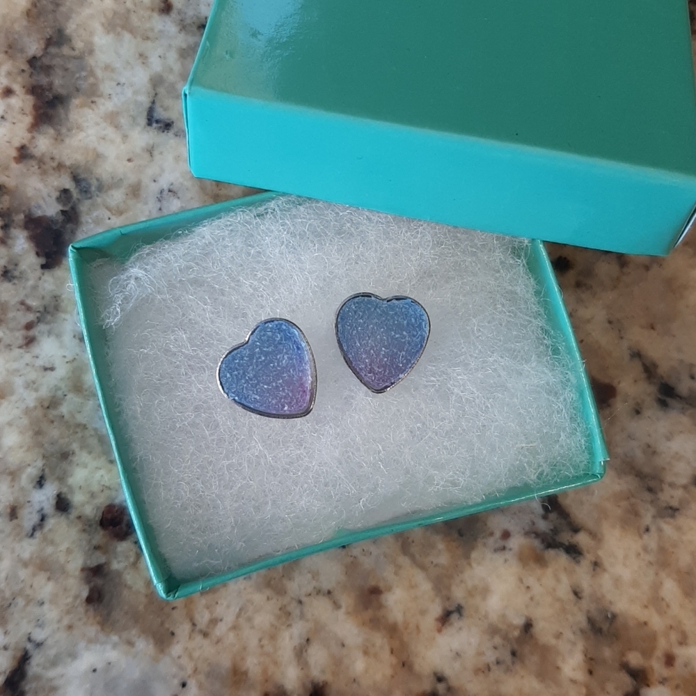 Heart-Shaped Blue and Purple Earrings